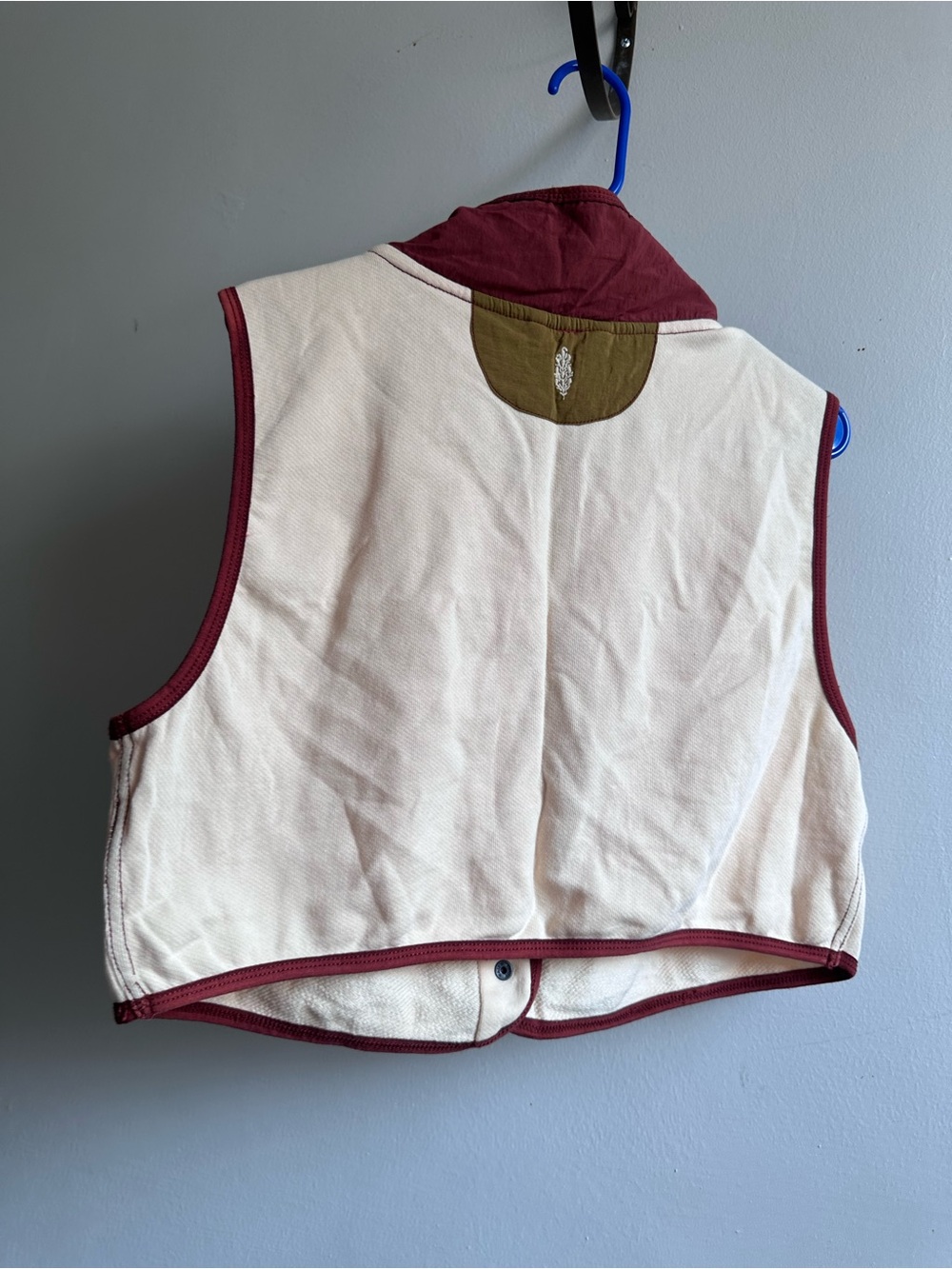 FP Movement by Free People Cream Vest with Burgundy Trim and Olive Patch - Picture 9 of 12